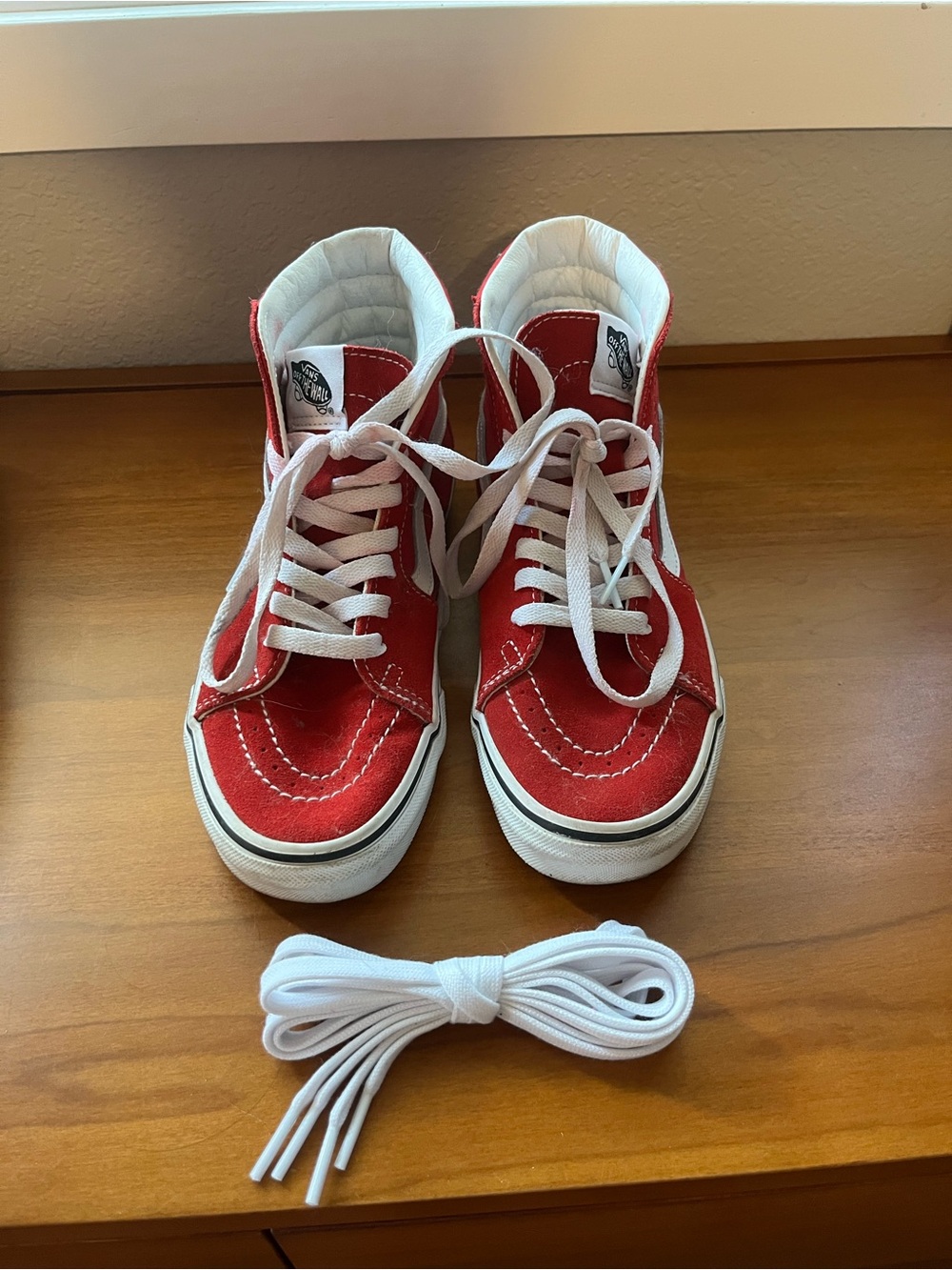 Vans Red High-Top Canvas Sneakers with White Laces